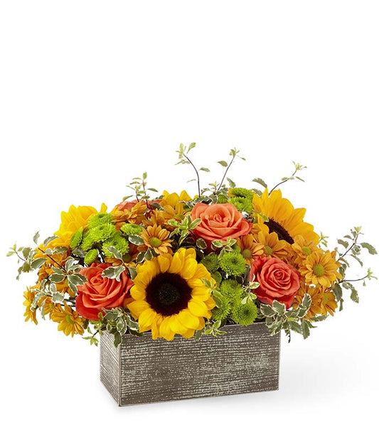 The Autumn Garden Bouquet Basket — flowers for a funeral