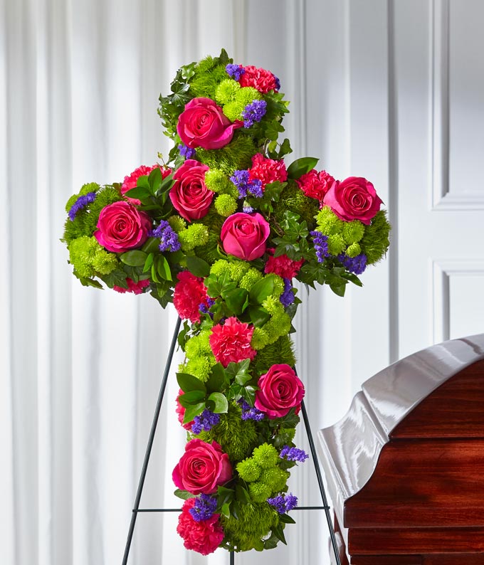 Tribute Rose Floral Cross — same day flower delivery