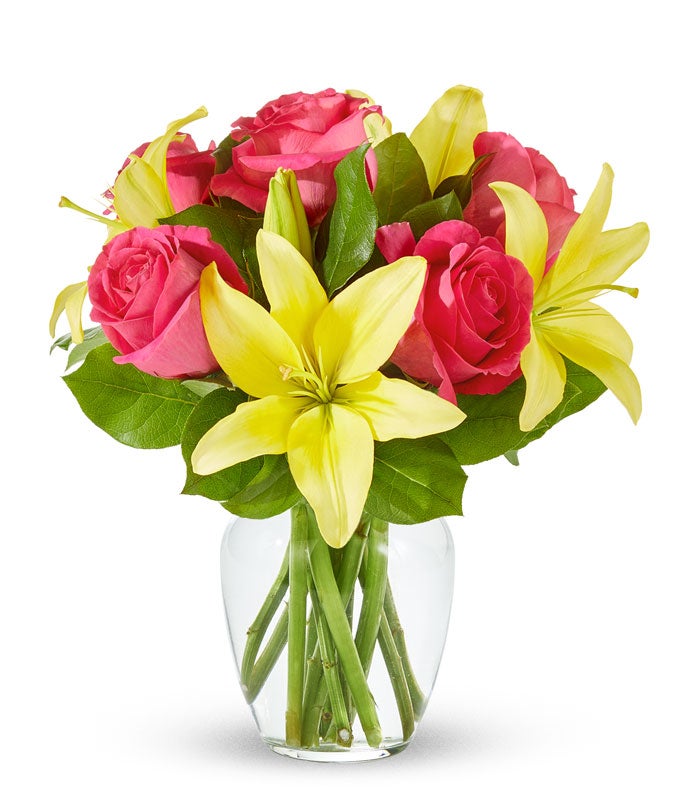 Strawberry Lemonade Rose & Lily Bouquet — valentines flowers