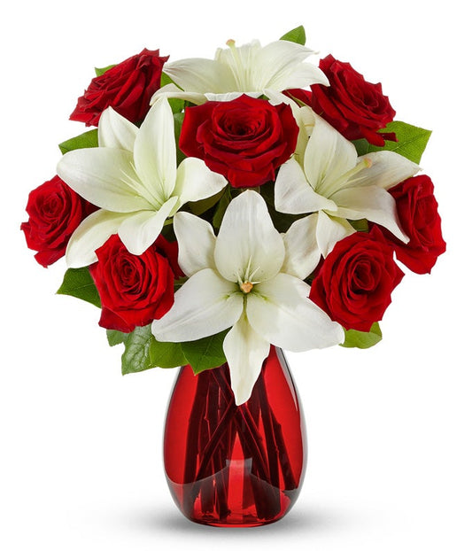 Classic Red Rose & White Lily Bouquet — flower florist near me