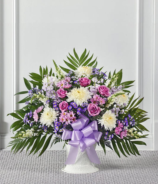 Lavender & White Sympathy Floor Basket — order flowers for delivery