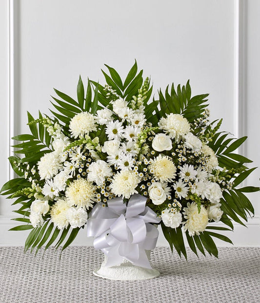 White Sympathy Floor Basket — same day bouquet delivery