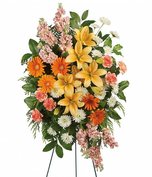 Peaceful Peach Standing Spray — flower delivery near me