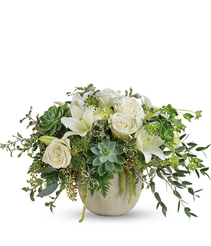 White Rose Succulent Bouquet — flower store