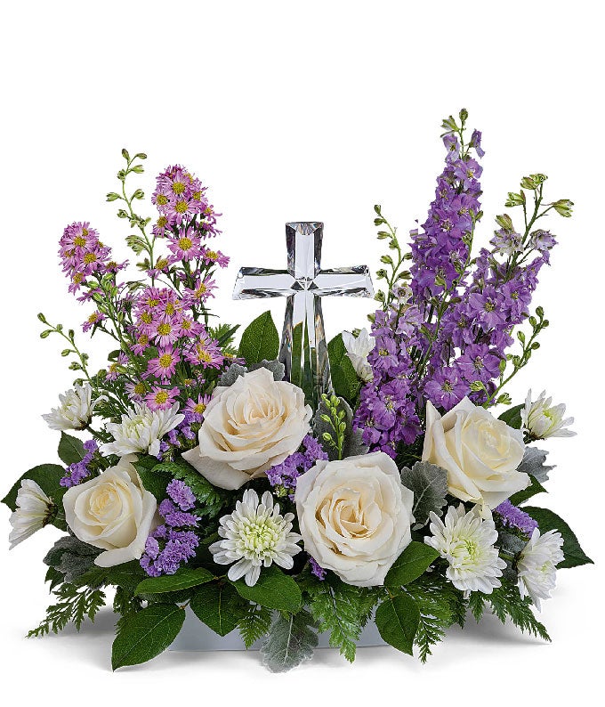 Sweet Serenity Crystal Cross Bouquet — funeral arrangement flowers
