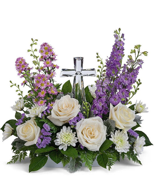 Sweet Serenity Crystal Cross Bouquet — funeral arrangement flowers